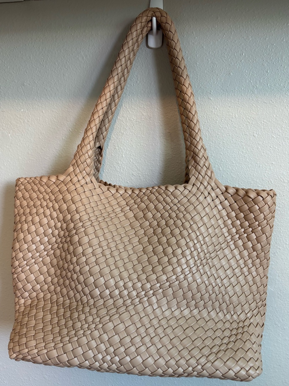 Woven Tote Bag Tan Vacation Beach Everyday Shoulder Bag Easy Clean Lightweight